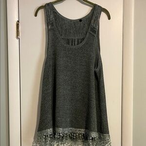 Charcoal Lace Trim Women's Tank Top